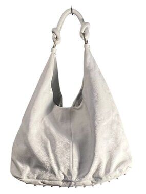 White Pebbled Leather Slouch Hobo Bag Y2K Aesthetic Brass Hardware Boho